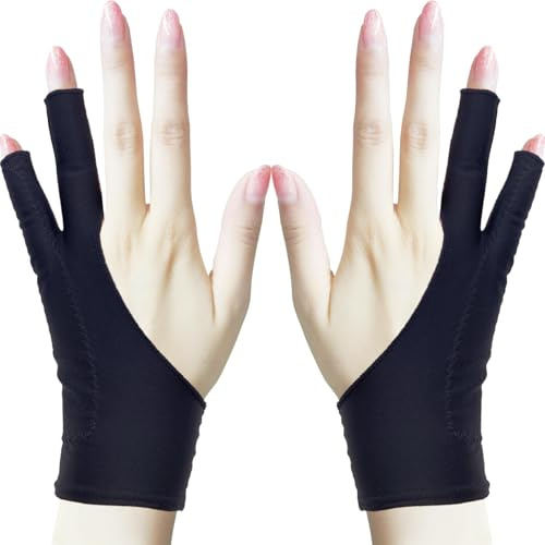 TIMEBETTER Drawing Glove, Artist Glove for Drawing Tablet, iPad, Digital Art Creation - Palm Rejection, Exposed Fingertip, Suitable for Left and Right Hand - L, Pack of 2