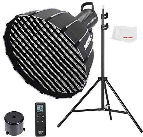Godox SL-60W CRI 95+ LED Video Light SL60W Continuous Light with Bowens Mount with Remote Control + P60 parabolic Round softbox with Honeycomb Grid, Light Stand