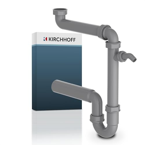 KIRCHHOFF ECO-SAVE space sifon diskbänk, avlopp för diskbänk kök av återvunnen plast, avloppssats med anslutning för tvättmaskin eller diskmaskin 98833649, grå
