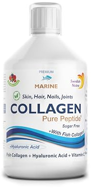 Swedish Nutra - Hydrolyzed Marine Collagen Liquid Supplement - Pack of 500 ml, 20 Day Supply | Pure Peptide and Vitamins for Healthy Hair, Skin, Nails and Joints I 100% Natural Berry Flavour