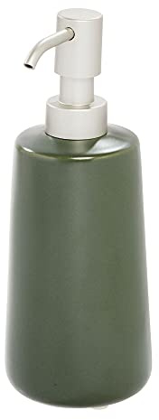 iDesign Eco Vanity Ceramic Soap Dispenser, Refillable Liquid Soap and Detergent Dispenser with Non-Slip Feet, Simple Design Bathroom Accessory, Green 8.99/7.80/20.50 cm