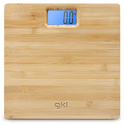 GKL - Báscula de baño digital de alta precisión con sistema encendido/apagado automático - NATURE BAMBOO - Superficie fabricada en bambú. División por 100g y capacidad 5-180kg – Color madera bambú