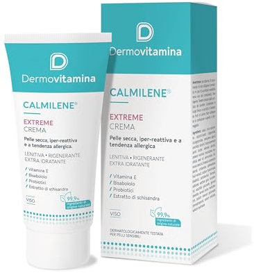 Dermovitamina Calmilene Extreme Crema Viso - Crema Idratante Viso - Per Pelle Secca, Sensibile e a Tendenza Allergica - Contro Arrossamenti - Con Vitamina E, Bisabololo e Probiotici - 50 ml