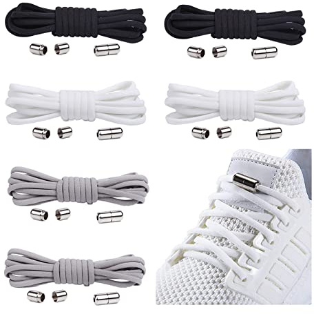6 Paar Elastische Schnürsenkel mit Metallkapsel, Einstellbare Schnürsenkel Ohne Binden, Gummi Schuhbänder mit Kapseln, Gummischnürsenkel für Sneaker, Laufschuhe, Sporschuhe