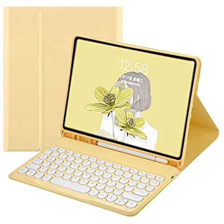 QYiiD Funda para Teclado para iPad Mini de 5ª/4ª generación, Teclado Redondo, Funda Tipo con Soporte para lápiz, iPad Mini Teclado español Ñ Desmontable para iPad Mini 5/Mini 4, Amarillo