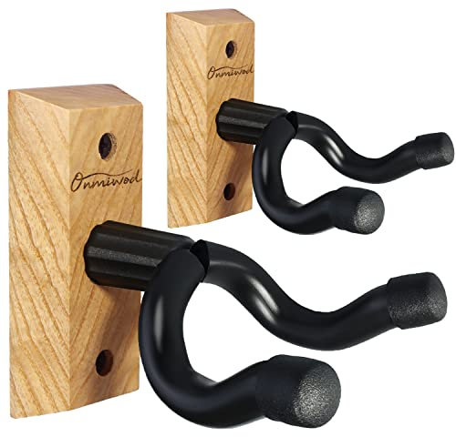 Onmiwod Gitarren-Wandhalterung, 2 Stück, Eschenholz, Gitarrenaufhänger, U-förmige Gitarrenwandhalterung, Gitarrenhalter, Haken, Ständer, Wand für Akustik-, E-Gitarre, Banjo, Bass, für Gitarrenspieler