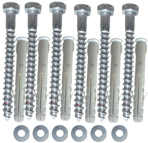 Inbrackets Value M8 x 80mm Masonry Brick Wall Fixing Screw Bolts with Plugs & Washers HEAVY DUTY ANCHORS for Aerial Satellite Sky Dish Fence shelves decking Mounting (6)