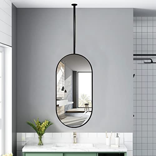 OTOEKO Ovaler, an der Decke montierter, dekorativer Spiegel, großer schwebender Spiegel, Wohnzimmer-Waschraum, HD-Kosmetikspiegel, Schminkspiegel, mit Metallrahmen und an der Decke hängendem Ausleger