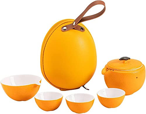 Service à thé portable Kungfu en forme d'orange, théière en céramique avec 3 tasses, service à thé en porcelaine