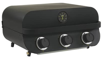 Cook’in Garden - Barbecue Gaz FLAVO 60, 3 Brûleurs, Fonction Grill et Plancha, Capot avec Thermomètre, Cuve Acier, Allumage Facile, Idéal Terrasse Extérieur Jardin