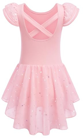Zaclotre Girls Ruffle Sleeve Ballet Leotard with Skirt Criss-Cross Back Dance Dresses Outfit