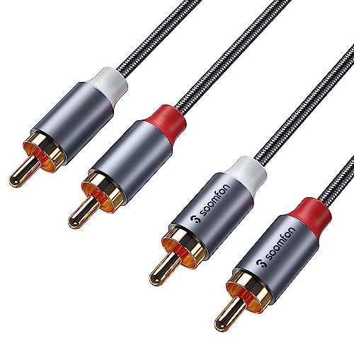SOOMFON Phono to Phono RCA Cables 2RCA Male to 2RCA Male Audio Cable 3M | Stereo Red and White Leads HiFi Sound 24K Gold Plated Connector Copper Core Compatible with Amplifier DVD Player Speaker