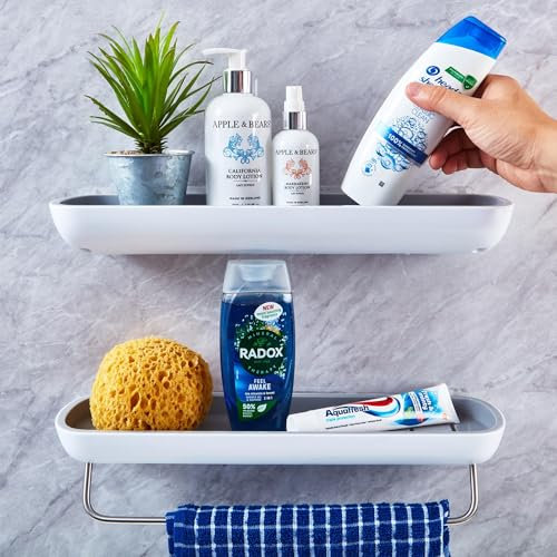 Rodivor Set of 2 Bathroom Shelves No Drill Stick On Shelves Self Adhesive Shower Shelf Plastic Caddy Drilling Free Storage Stick On Shelf