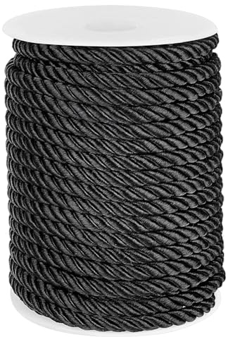 PH PandaHall 20m Corda Intrecciata in Poliestere 8mm Cordino Decorativo Ritorto, Nero Corda Decorativa Intrecciata a 3 Strati per Casa Tappezzeria Abbellire Regalo Fai Da Te