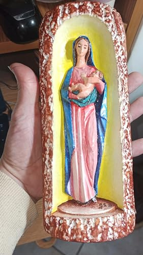 Maternita' Madonnina con bambino nel tronco d'albero gesso cm 23 x 10