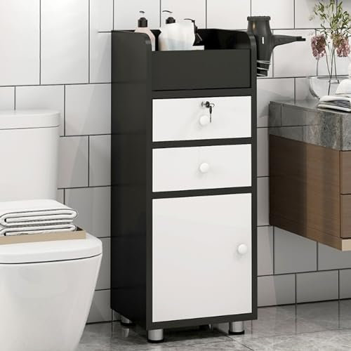 Badregal stehend holz badezimmerschrank schmal hochschrank badezimmer badezimmerunterschrank badmöbel für kleine bäder mit tür und schloss bad hochschrank mit schublade für BadezimmerWohnzimmerSchlafz