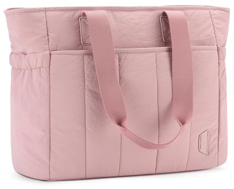 VASCHY Bolso Mujer, Bolso Acolchado Grande Tote Bag para Universidad Con Asa de Hombro Y Mano Bolso Portátil para Trabajo Diario, Rosa