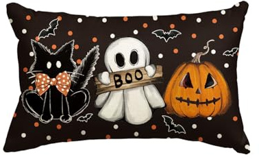 Artoid Mode Tupfen Kürbisse Geist Katze Halloween 30x50 cm Kissenbezug | Saisonal Fledermaus Zierkissenbezug Cushion Cover Couch Wohnzimmer Deko