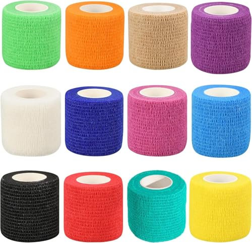 CICILIAYA 12 Rollen Selbstklebender Bandage, 4,5cm x 5m Kohäsive Elastische Bandage Haftbandage Tierarztwickelband für Menschen und Tiere, Sport Handgelenk Knöchel Schwellband (Mehrfarbig, 12 Rollen)