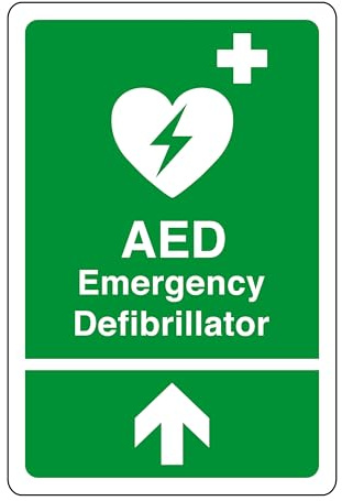 AED Emergency Defibrillator Pfeil-Up-Sicherheitsschild – 1,2 mm starrer Kunststoff für den Innen- und Außenbereich (600 mm x 400 mm) Sichtabstand innerhalb von 20 m
