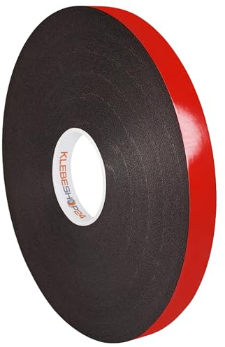 KS24 Products Spiegelklebeband doppelseitig weiß 1 mm dick, 19 mm x 50 m | universelles Montageband, stark klebend, rote Abdeckung
