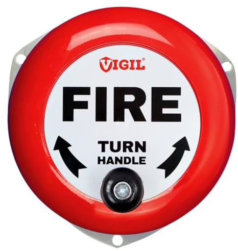 Vigil Manual Rotary Fire Alarm Bell - Emergency Alarm Fire Bell for Indoor & Outdoor Safety Use - Up to 60dB Sound - Effective Up to 35 Metres - Mountable - No Power Source Required