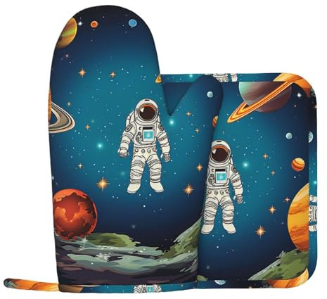 Lot de 2 maniques et maniques en silicone antidérapant et résistant à la chaleur Motif astronaute