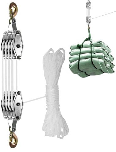 Block & Tackle Pulley System - Patio Canopy Pulley System, Rope Workshop Hoist Pulley | Save Labor 65 Feet Rope Canopy Hoist Pulley System 8:1 Lifting Force 4 Wheel Light Hanger for Tent Growing