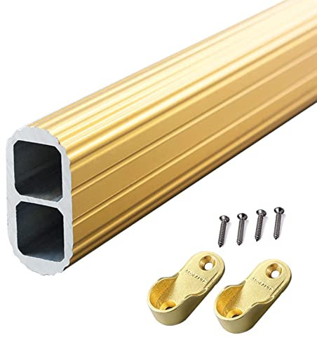 Robuste Metall-Hängestangen für Kleiderschrank, wasserdichte Duschstangen für Vorhänge, 130 cm lange Kleiderstange mit Schraubbefestigung, goldfarben.