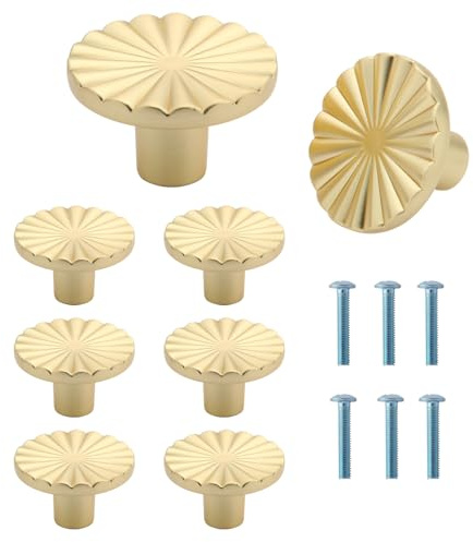Gelewuld 6 Stück Runde Schrankknöpfe Möbelknöpfe knauf für Schrank Schrankgriffe Gold für Kleiderschrank, Schrank, mit einem Schrauben