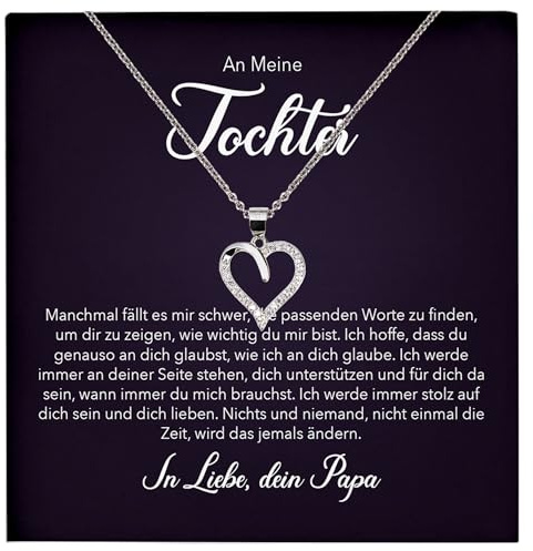 22Feels Tochter Geschenk von Papa Silber 925/000 Herz Halskette mit Karte Mädchen Frauen Schmuck Geburtstag Weihnachten Firmung Konfirmation etc.