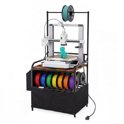 DongRong 3D-Druckerständer mit Filament-Aufbewahrung, rollbarem und staubdichtem Wagen | Robuster 3D-Druckertisch mit Rollen und verstellbaren Füßen, für Werkstatt, Garage, Büro, Studio, rustikales Braun