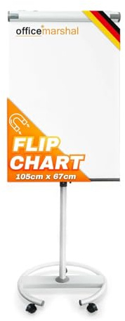OfficeMarshal Magnetisches Flipchart 73x105cm mit Alurahmen und abnehmbare Stiftablage für Büro, Heim und Schule, Magnettafel kratzfest und trocken abwischbar | Magentboard