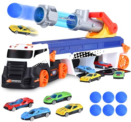 Herefun Camion Giocattolo Trasportatore, Giocattolo da Corsa Pieghevole per Bambini, Camion Macchinine con Sonori e Luminosi, Grande Trasportatore Veicoli, Regalo per Bambini 3 4 5 6+