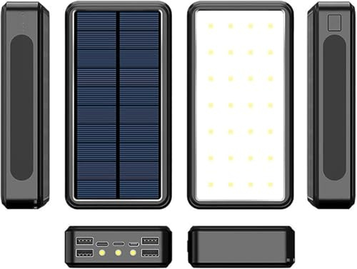 Power Bank, Caricabatterie Portatile, Solare 30000 mAh con 4 Uscite USB 5V 2.1A, Batteria Esterna Compatta per Ricaricare Cellulari e Tablet, Campeggio all'Aperto, Nero, 8000 mAh
