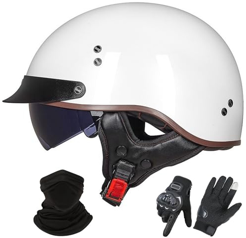GAORUTO Casque de Moto Jet Vintage de Style Allemand Homologué ECE 22.06 Casque de Moto À Visage Ouvert Demi-Casque Rétro avec Visière Solaire pour Adultes Hommes Femmes B-2,XL (59-60cm)
