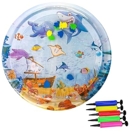 Nankoyal Letto Ad Acqua Per Animali Domestici, Tappeto Sensoriale Ad Acqua, Cuscino Da Gioco Per Gatti,materasso Ad Acqua Rinfrescante Con Gonfiatore, 100Cm, Rotondo