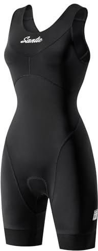 Santic Traje de triatlón acolchado para mujer, traje de triatlón de una pieza, sin mangas, tri-traje de bicicleta, traje skinnsuit de secado rápido que adelgaza traje de ciclismo, Negro , XL