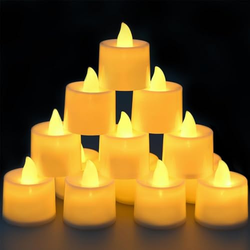 Koboko LED Teelichter, 24 Stück Flammenlose Teelichter Batteriebetrieben, Warmweiß Realistische Elektrische Gefälschte Kerzen, für Hochzeit, Halloween, Weihnachten, Tischdekoration