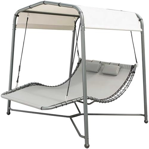 LZAHSH Lit BalançOire De Porche avec Support,Cadre en Acier Galvanisé 195 * 190 * 150cm BalançOire De Patio pour Adultes avec Baldaquin 2 Oreillers, IdéAl pour Se DéTendre