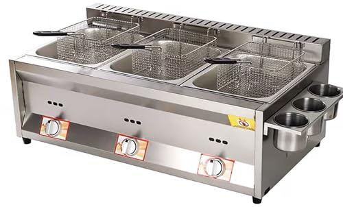 Friteuse Gaz, Réglage Manuel de la Température Facile à Nettoyer, Friteuse Professionnelle avec Cuve D'assaisonnement, pour Cuisine à Domicile du Restaurant Commercial,01