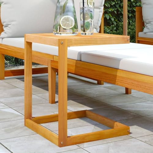 HaoChrymec C-Tisch aus Akazien-Massivholz, Ölbehandlung, C-förmiges Design, Beistelltisch Garten, Outdoor-Tisch, Balkon Tischs, Loungetisch, 42x40x50 cm