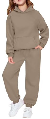 2 Piece Outfits Tween Long Sleeve Hoodie with Pants Jogging Suit Girls Boys Tracksuit Kids Unisex with Drawstring Hoodie Jogging Bottoms Outfit Plain Warm Sportswear Sports Suit Sets