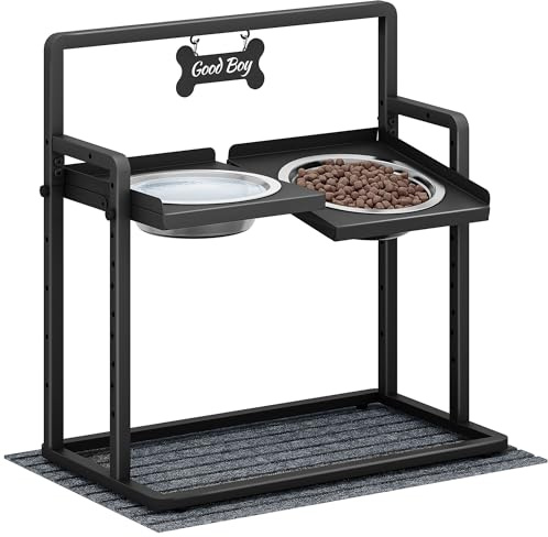 Hzuaneri Erhöhter Hundenapf, 6-Fach Höhenverstellbar, 2 x 2 L Edelstahlnäpfe (Winkel Separat Verstellbar), Geeignet für Kleine, Mittlere und Große Katzen und Hunde, Schwarz PB89099B