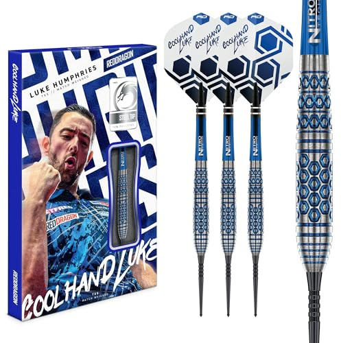 RED Dragon Darts – Luke Humphries 'Coolhand' TX Serie - Original | Switch Points Powered by Winmau | Steeldarts 22g, 23g, 24g & 25g | Profi Dartpfeile | 90% Tungsten Darts mit Flüge & Schäfte