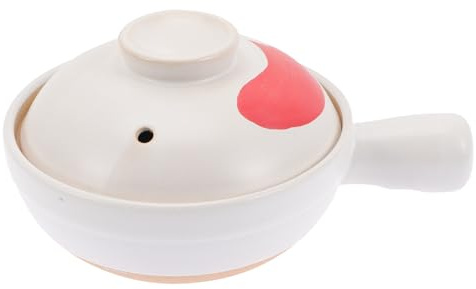 DECOMELODY Casseruola in Ceramica in Argilla con Manico, Pentola per Stufati e Zuppe da Cucina Domestica, Pentola Multifunzionale Resistente Alte Temperature con Fondo Piatto per Stufa a Gas