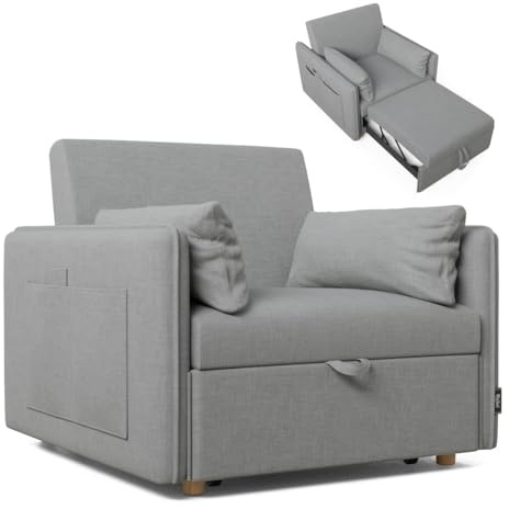 Nalui-Sofá Cama 1 Plaza 3 en 1 Nest 1 93x100x79cm con 3 Posiciones y 2 Almohadas (55x20cm). Sofá Cama Individual, Soporta hasta 200Kg. Sillón Cama Reclinable con Reposabrazos, Gris Claro