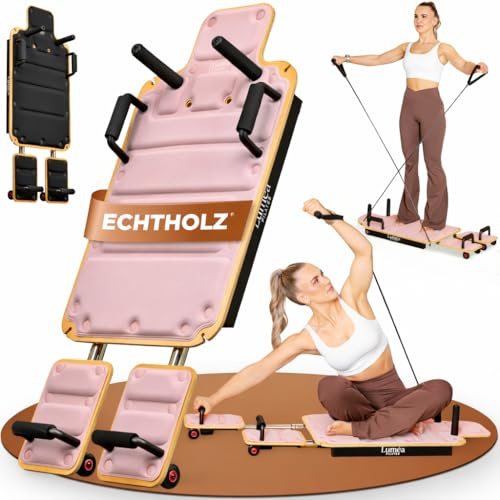 Pilates Board für Zuhause aus Holz – bis 200 kg belastbar | Ganzkörpertraining mit Widerstand für Bauch, Beine & Po | leicht (7,5 kg) & platzsparend – inkl. Übungen