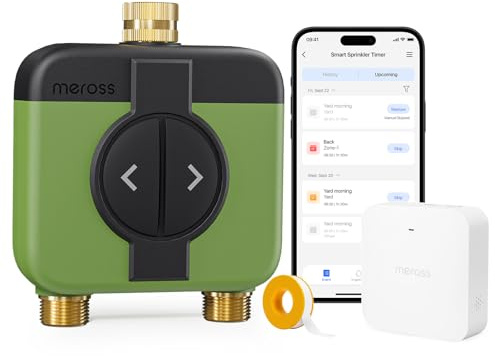 Meross Bewässerungscomputer WLAN 2 Ausgänge MST200 | Automatische Bewässerung & Außen-Fernsteuerung | Regenverzögerung & Wasserverbrauchsmonitor | kompatibel mit Apple Home, Alexa und Google Home