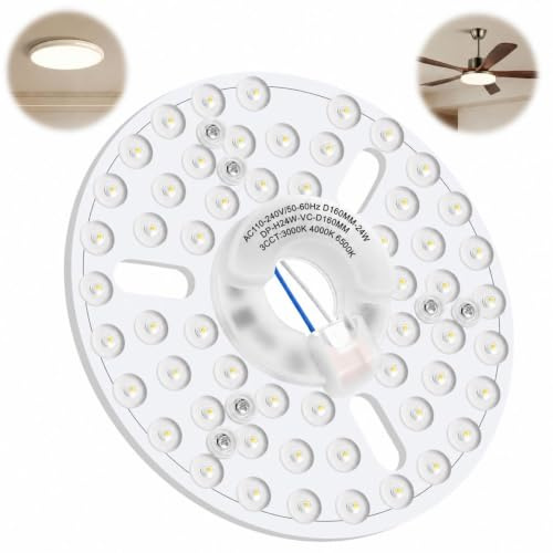 Pannello LED Magnetico 24W 6,3 Pollici 85-265V per Ventilatore da Soffitto | Kit luce LED di ricambio con 3 temperature di colore 3000K 4000K 6000K e memoria ideale per camera da letto e soggiorno